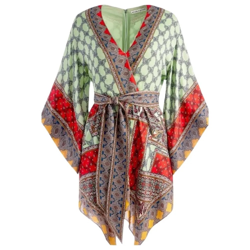 Alice + Olivia Multicolor Paisley Wrap Kimono Style Dress